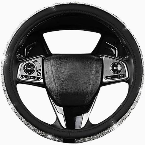 جديد كريستال الراين غطاء عجلة القيادة للنساء الفتيات بلينغ الماس الوردي الجلود غطاء عجلة القيادة اكسسوارات السيارات العالمي 15 بوصة عجلة حامي (الوردي) in Kuwait