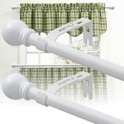 White Curtain Rod for Windows - 5/8 Inch Heavy Duty Stainless Steel Curtain Rod,Decorative Drapery Rods for Kitchen,Bedroom,Bathroom,28 to 48" Adjustable Curtain Pole for Valance,Blackout Grommet in Saudi Arabia
