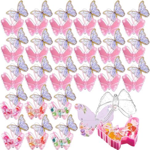 72 Pcs Butterfly Party Favors for Girls Butterfly Plastic Candy Boxes with Cards Lanyards Bulk Butterfly Shaped Gifts Box for Butterfly Baby Shower Favors Pink Purple Birthday Party Supplies in Saudi Arabia