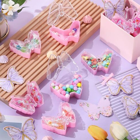 72 Pcs Butterfly Party Favors for Girls Butterfly Plastic Candy Boxes with Cards Lanyards Bulk Butterfly Shaped Gifts Box for Butterfly Baby Shower Favors Pink Purple Birthday Party Supplies in Saudi Arabia