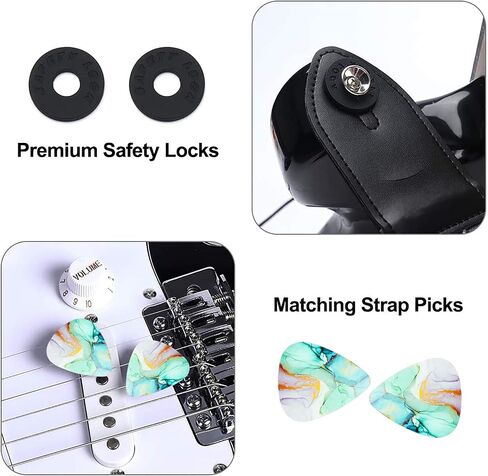 lizimandu Adjustable Guitar Strap Includes 2 Strap Locks & 4 Matching Picks in Saudi Arabia