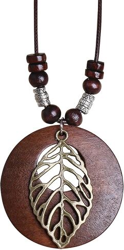 Leather Long Necklaces for Women Boho Vintage Wood Pendant Necklace Tree Flower Rudder Sweater Y Necklace for Girls Hippie Necklaces Jewelry in Saudi Arabia