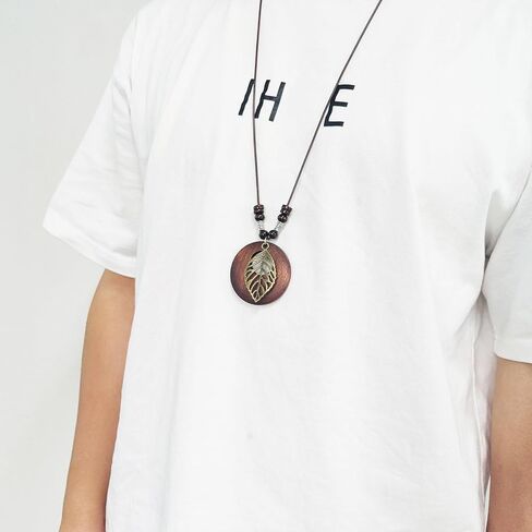 Leather Long Necklaces for Women Boho Vintage Wood Pendant Necklace Tree Flower Rudder Sweater Y Necklace for Girls Hippie Necklaces Jewelry in Saudi Arabia