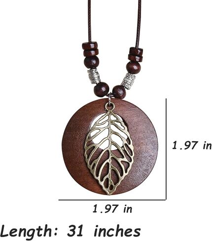 Leather Long Necklaces for Women Boho Vintage Wood Pendant Necklace Tree Flower Rudder Sweater Y Necklace for Girls Hippie Necklaces Jewelry in Saudi Arabia