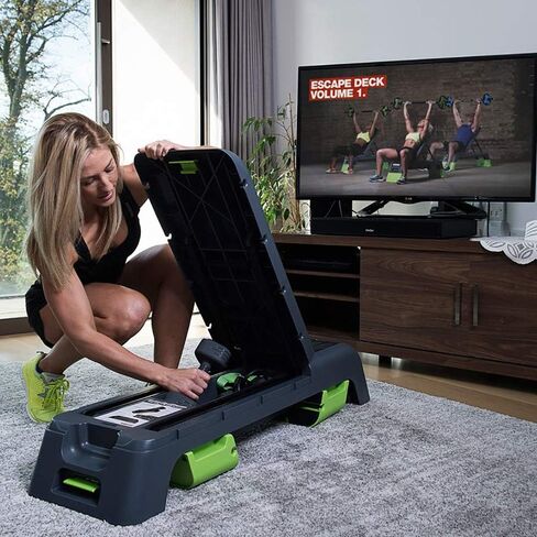 Escape Fitness Multi Purpose Fitness Station Deck for Step, Weight Training, Bootcamps, and More with Backrest and Storage Bin, Black in Saudi Arabia
