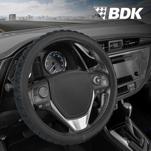 BDK GripTech Plush Fuzzy Steering Wheel Cover for Car Truck Van SUV, Standard 15 inch Size, Soft Black Fluffy Exterior, Comfortable Ergonomic Car Steering Wheel Cover in Saudi Arabia