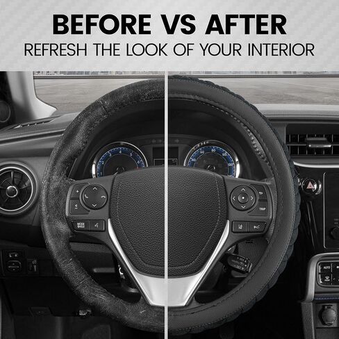 BDK GripTech Plush Fuzzy Steering Wheel Cover for Car Truck Van SUV, Standard 15 inch Size, Soft Black Fluffy Exterior, Comfortable Ergonomic Car Steering Wheel Cover in Saudi Arabia