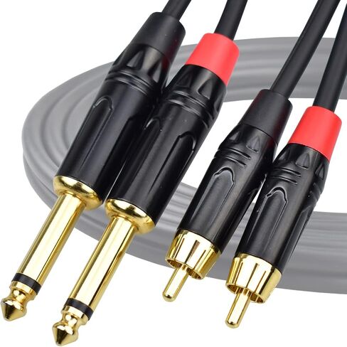 Mugteeve RCA to 1/4 TS Cable, Dual 1/4 Mono to Dual RCA Phono Stereo Interconnect Cable Patch Cord, No Noise, Copper Shielded, Gold-Plated, for Mixer/Speaker/AMP Audio Cord - 6.6FT in Saudi Arabia