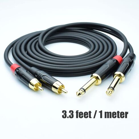 Mugteeve RCA to 1/4 TS Cable, Dual 1/4 Mono to Dual RCA Phono Stereo Interconnect Cable Patch Cord, No Noise, Copper Shielded, Gold-Plated, for Mixer/Speaker/AMP Audio Cord - 6.6FT in Saudi Arabia