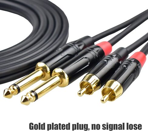 Mugteeve RCA to 1/4 TS Cable, Dual 1/4 Mono to Dual RCA Phono Stereo Interconnect Cable Patch Cord, No Noise, Copper Shielded, Gold-Plated, for Mixer/Speaker/AMP Audio Cord - 6.6FT in Saudi Arabia