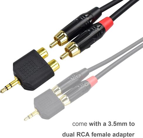 Mugteeve RCA to 1/4 TS Cable, Dual 1/4 Mono to Dual RCA Phono Stereo Interconnect Cable Patch Cord, No Noise, Copper Shielded, Gold-Plated, for Mixer/Speaker/AMP Audio Cord - 6.6FT in Saudi Arabia