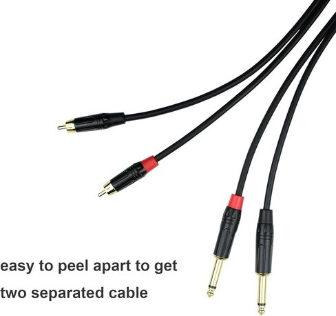 Mugteeve RCA to 1/4 TS Cable, Dual 1/4 Mono to Dual RCA Phono Stereo Interconnect Cable Patch Cord, No Noise, Copper Shielded, Gold-Plated, for Mixer/Speaker/AMP Audio Cord - 6.6FT in Saudi Arabia