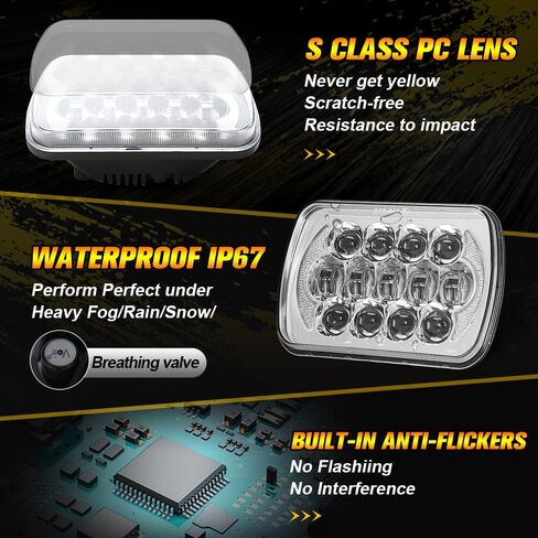 SPL 105W Brightest 5x7 7x6 Projector Led Headlights Sealed Beam H4 Plug H6054 H5054 with DRL Compatible with Jeep Wrangler YJ Cherokee XJ Ford Chevy GMC Toyota etc(Black Pair) in Saudi Arabia
