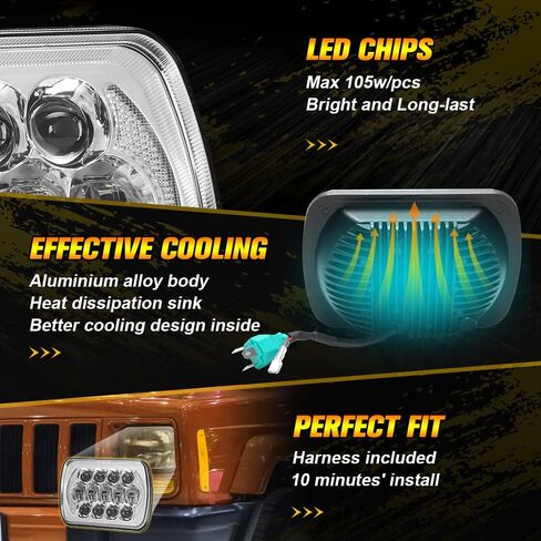 SPL 105W Brightest 5x7 7x6 Projector Led Headlights Sealed Beam H4 Plug H6054 H5054 with DRL Compatible with Jeep Wrangler YJ Cherokee XJ Ford Chevy GMC Toyota etc(Black Pair) in Saudi Arabia