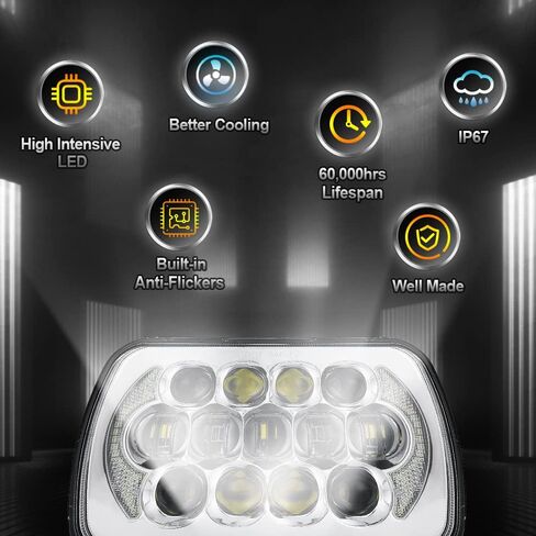 SPL 105W Brightest 5x7 7x6 Projector Led Headlights Sealed Beam H4 Plug H6054 H5054 with DRL Compatible with Jeep Wrangler YJ Cherokee XJ Ford Chevy GMC Toyota etc(Black Pair) in Saudi Arabia