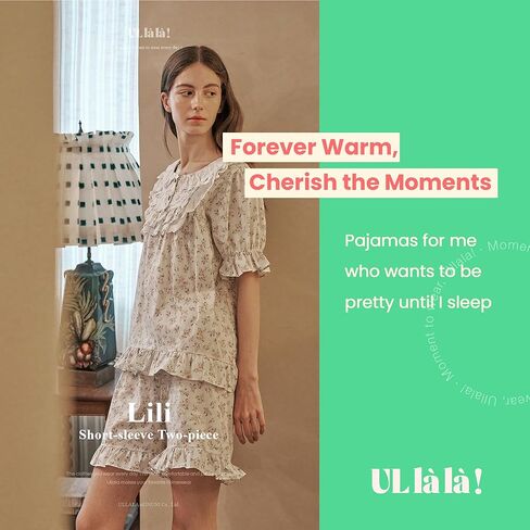 ULLALA Pajamas for Women Vintage Short sleeved 40'S Cotton Lili Two-Piece Cream Soft Sleepwear 2Piece one Size in Kuwait