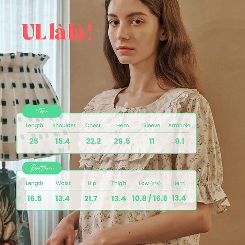 ULLALA Pajamas for Women Vintage Short sleeved 40'S Cotton Lili Two-Piece Cream Soft Sleepwear 2Piece one Size in Kuwait