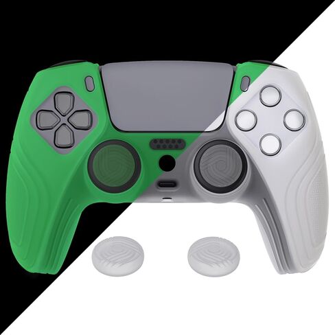 eXtremeRate PlayVital Samurai Edition Black Anti-Slip Controller Silicone Skin for ps5, Ergonomic Soft Rubber Protective Case for ps5 Controller with Black Thumb Stick Caps in Saudi Arabia