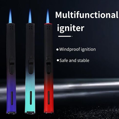 Butane Torch Lighters, 7.9IN Refillable Torch Lighter Adjustable Jet Flame Butane Lighter Long Pen Lighter for Grill BBQ Candle Camping (Gas Not Included) (Blue) in Saudi Arabia