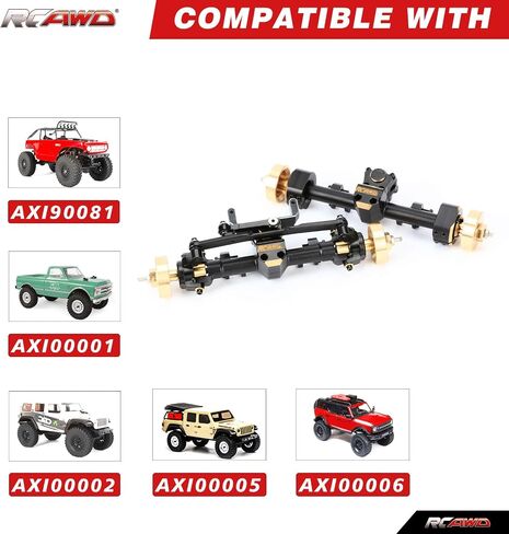 RCAWD SCX24 + 6 مللي متر مجموعة المحور الخلفي الأمامي الواسع ومؤازرة التوجيه وعجلة النحاس لجزء ترقيات سلسلة SCX24 المحورية 1/24 in Saudi Arabia