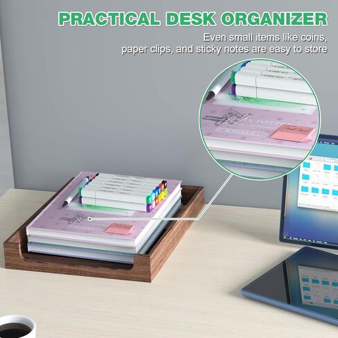 صينية رسائل خشبية من NiOffice منظم سطح المكتب من خشب الصنوبر الطبيعي، تخزين متعدد الوظائف للمكتب والمطبخ - مثالي للملفات واللوازم والإكسسوارات الصغيرة، توفير مساحة قابلة للتكديس (حرق ريفي) in Kuwait