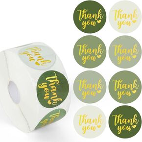 JarThenaAMCS 1000Pcs Thank You Sticker Roll Sage Green Sealing Decals 4 Colors Gradient Green Self-Adhesive Round Label Stickers for Envelope Scrapbook Birthday Wedding Party Business