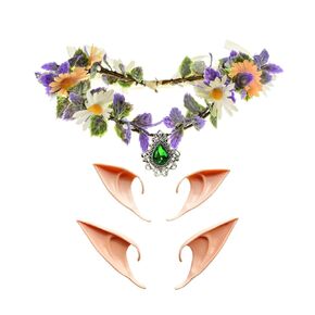 Delicate Dew Women Butterfly Flower Headband Fairy Costume Floral Crown Wreath Renaissance Headpiece Photoshoot Prop Elf Ear Set (Babysbreath White)