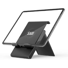 SAIJI Adjustable Tablet Stand Holder Portable Foldable Desktop Stand Dock Compatible for iPad, iPhone, Nintendo Switch, Samsung Galaxy and Kindle Fire Tablets – Black