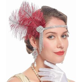 Cizoe 1920s Feather Flapper Headband Roaring 20s Headpiece Great Gatsby Hair Accessories for Women(A-black)