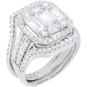 Hidden Gems Jewelry Sterling Silver 3 Pieces Baguette Cut Clear CZ Rhodium Plated Engagement Ring Set for Women | Bridal Rings for Women | Silver Rings for Women