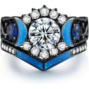 Moon Ring 1CT CZ Black Gold Plated Wedding Ring Sets for Women Engagement Ring