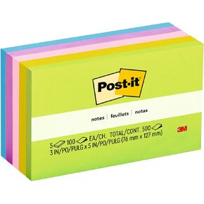 Post-it Notes, 3x5 in, 5 Pads, America's #1 Favorite Sticky Notes, Floral Fantasy Collection, Bold Colors (Green, Yellow, Orange, Purple, Blue), Clean Removal, Recyclable (655-5UC)