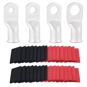 62PCS 1/0 AWG Tinned Ring Terminal Heat Shrink Tubing Set Copper Wire Lugs 0 Gauge 5/16", 3/8", 1/4", 1/2", 30Pcs Battery Cable Ends and 32PCS Heat Shrink Tubing