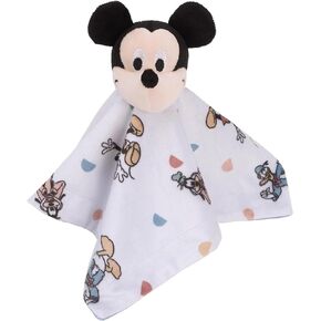 Disney Mickey Mouse Light Blue, White, and Tan Super Soft Security Baby Blanket with Plush Mickey Mouse Head