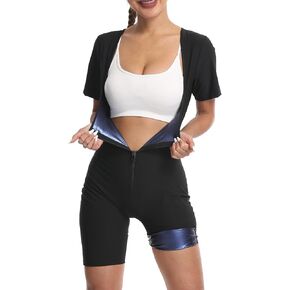 Sauna Suit for Women Waist Trainer Hot Shapers Slimming Full Body Shaper Weight Loss Workout Top with Sleeve Shorts
