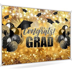 Avezano Congrats Grad Backdrop Black Gold Glitter Graduation Party Decorations Photography Background Class of 2024 Celebration Prom Party Photoshoot Photobooth (7x5ft) in Saudi Arabia