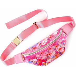 Packed Party Clear Pink Confetti Belt Bag, Fashionable Designer Fanny Pack For Women, Nylon Bum Bag With Adjustable Strap and Small Pouch, Great For Workouts, Traveling, Running, Hiking or Shopping