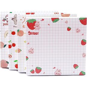 4 Pack Cute Sticky Notes Kawaii Sticky Notes Memo Pads 3.1x3.1 Inches Fresh Bear Series Self-Stick Note Pads for Girls Boys Students School Office Home (320 Sheets), 4 Pads 80 Sheets/Pad