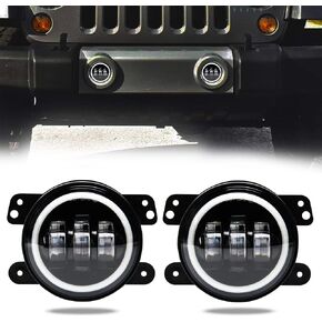 OPP ULITE Jeep Led Fog Lights 4 Inch 42W 2PCS Driving Fog Light Lamp with White Halo Ring Angel Eyes DRL for Jeep Wrangler JK Dodge Chrysler Cherokee (4D Jeep Fog Light)