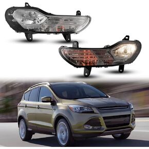 Nixon Offroad Fog Light Set for Escape 2013-2016 w/Turn Signal Light + Halogen Bulbs + Bracket, Fog Light Assembly, Fog Lamp Combo Replacement Chrome Black Cover Clear Lens - H10 12V 42W
