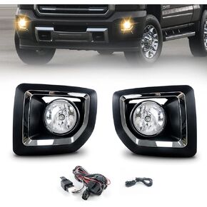 Generic Replacement Fog Lights Fit for 2015 2016 2017 2018 2019 GMC Sierra 2500HD / 3500HD Included Wiring Kits and Switch (Clear Lens)