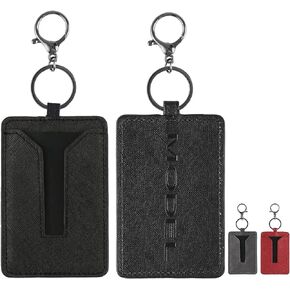 Amiss Car Key Clip, Leather Case and Key Chain Metal Accessories Fit for Tesla Model 3 and Model Y, Car Interior Exterior Accessories -Gray (1 Pack)