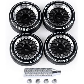 4 Pcs Rc Drift Wheels & Logo Drift Tires for 1/24 1/28 Wltoys, [2N+2W] Aluminum Alloy Rims with Rc Drift Car Tires for 1/24 1/28 Mini-Q Mini-D TG Racing Wltoys K969 K989 284131 (Gold)