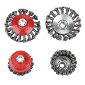 4Pcs Wire Knotted Cup Brush Set,Rotary Twist Knot Flat Cup Steel Wire Wheel Brush Set for Angle Grinder Rust Paint Removal