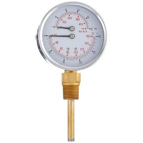 PIC Gauges TRI-HD-302L-E Bottom Mount Industrial Heavy Duty Round Dial Tridicator w/ SS Case, Plastic Lens, 3" Dial, 1/2" Male NPT, 0/100 psi Range, 80/320° F Temperature Range