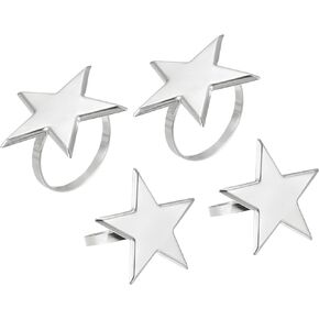 uxcell Metal Napkin Rings Set of 4, Star Napkin Ring Holder Buckle for Dining Table Decorations Wedding Birthday Holiday Party, Gold Tone