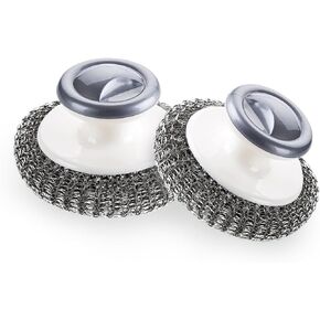2Pcs Stainless Steel Scrubber with Handle, Steel Wool Scrubber Tool for Cleaning Dishes, Scrubbing Scouring Brush Pad for Kitchen Pots, Pans, Sink