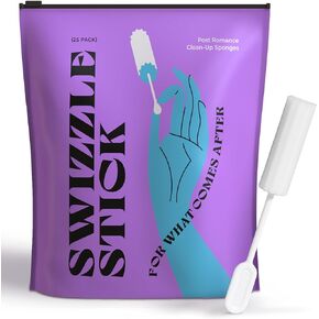 [25 Pack] Swizzle Stick Absorbing Sponge for Women - Ultra-Absorbent Post-Romance Cleanup Sponge to Stop The Drip - Long Handle, Easy Grip, Individually Packaged