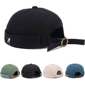 Mens Docker Cap Brimless Hats Skull Cap Sailor Caps Adjustable Rolled Cuff Retro Womens Beanie Hat