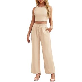 Lingswallow 2 Piece Women Lounge Sets - Sleeveless Crop Top and Shorts Waffle Lounge Set Tracksuits Sweatsuits for Women
